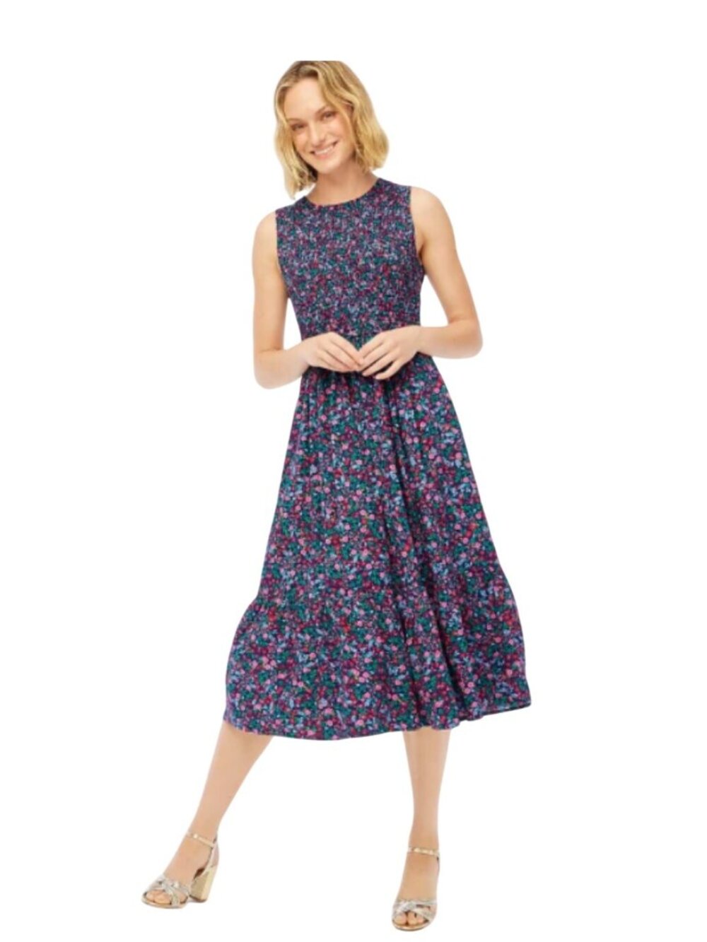 J.Crew Floral Sleeveless Midi Dress Lenzing EcoVero Viscose Size M cottage florl